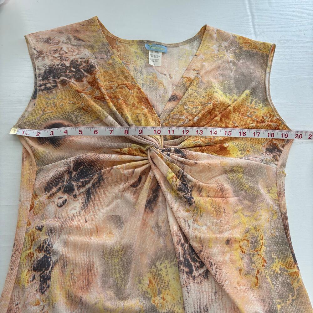 Sunflower Earth Tone Abstract Twist Front Cap Sleeve Top XL - Picture 6 of 8